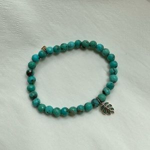 Sydney Evan Tiny Monstera Leaf 14k Gold & Pave Emeralds on Turquoise Bracelet